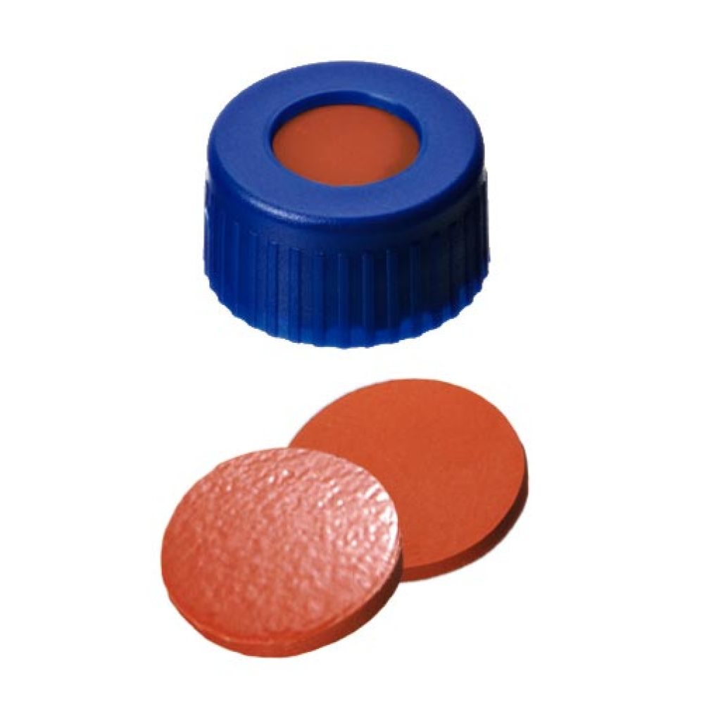 Screw Cap (Blue) 9 mm, Nat.Rubber/TEF Septa Lock Vialer och Plattor Produkter